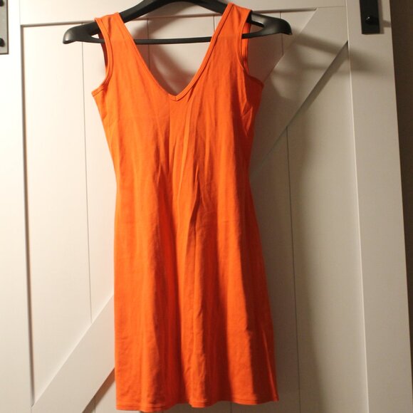 VICTORIA SECRET TEE SHOP V NECK ORANGE MINI TANK DRESS S EUC - Picture 2 of 3